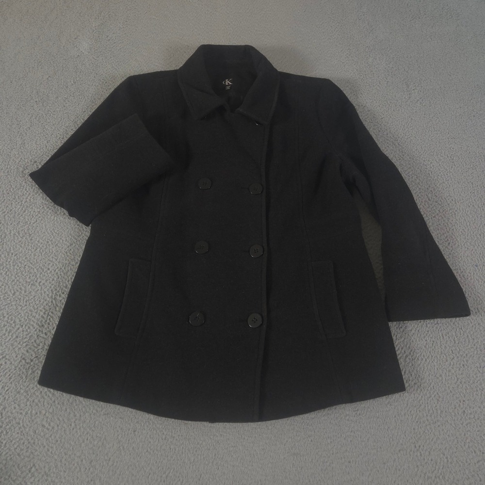 Calvin Klein Jacket Womens XXL Charcoal Pea Coat Wool Blend Double Breasted Chic